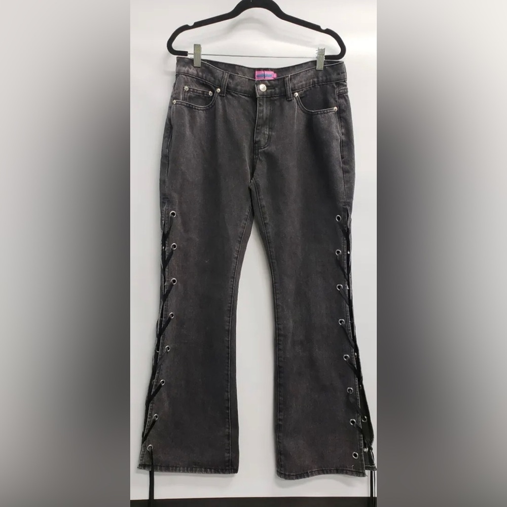 Edikted Womens Jeans Black Washed Ribbon Tie Sides